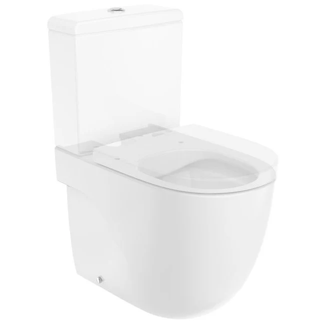 Vas WC pe pardoseala Roca Meridian Compact Rimless 36x60 cm evacuare orizontala sau verticala, lipit de perete