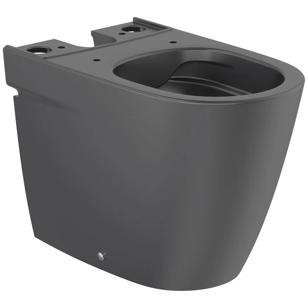 Vas WC pe pardoseala Roca Ona Rimless 37x60 cm evacuare orizontala sau verticala, lipit de perete, negru mat
