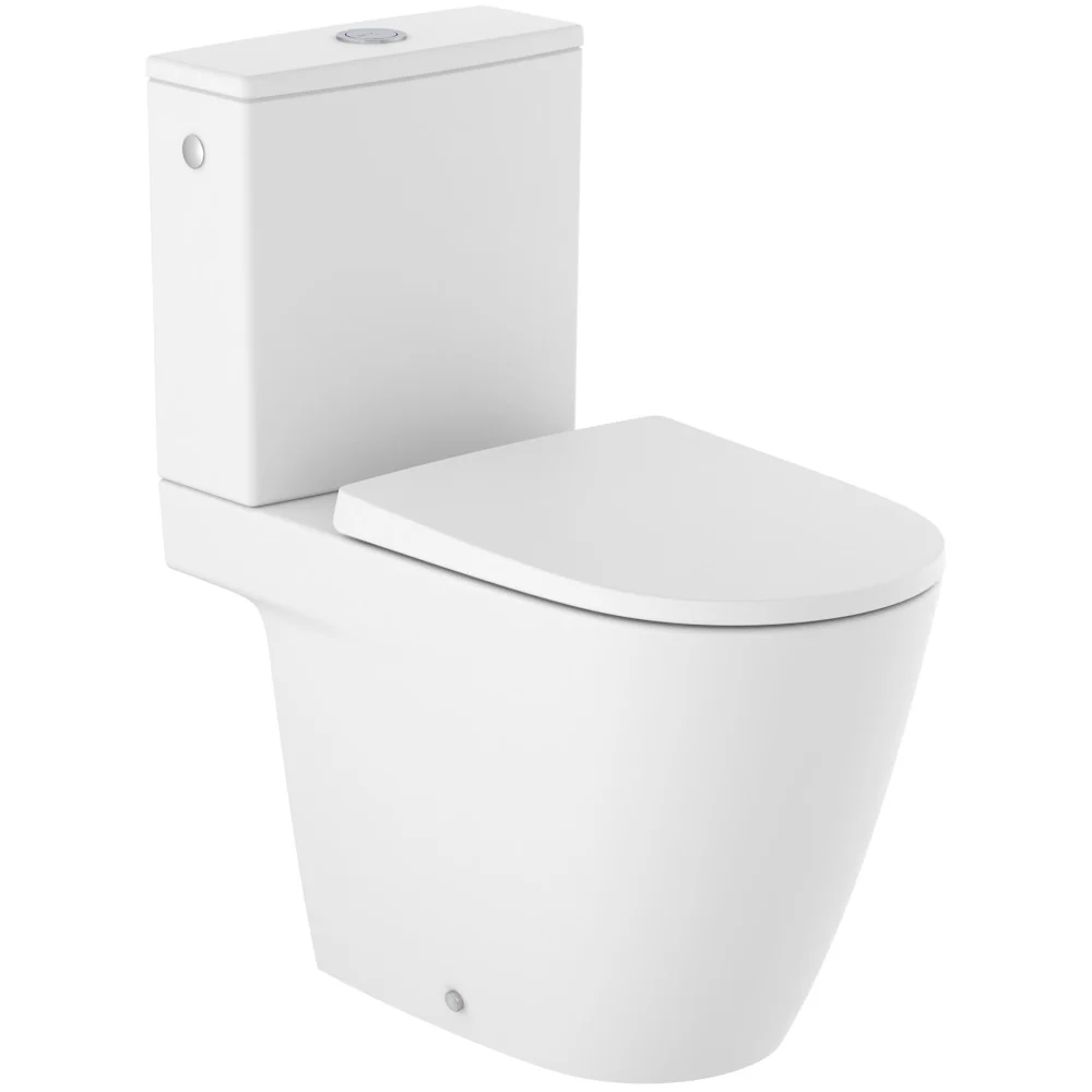Vas WC pe pardoseala Roca Ona Rimless 37x68 cm evacuare orizontala, lipit de perete, alb mat