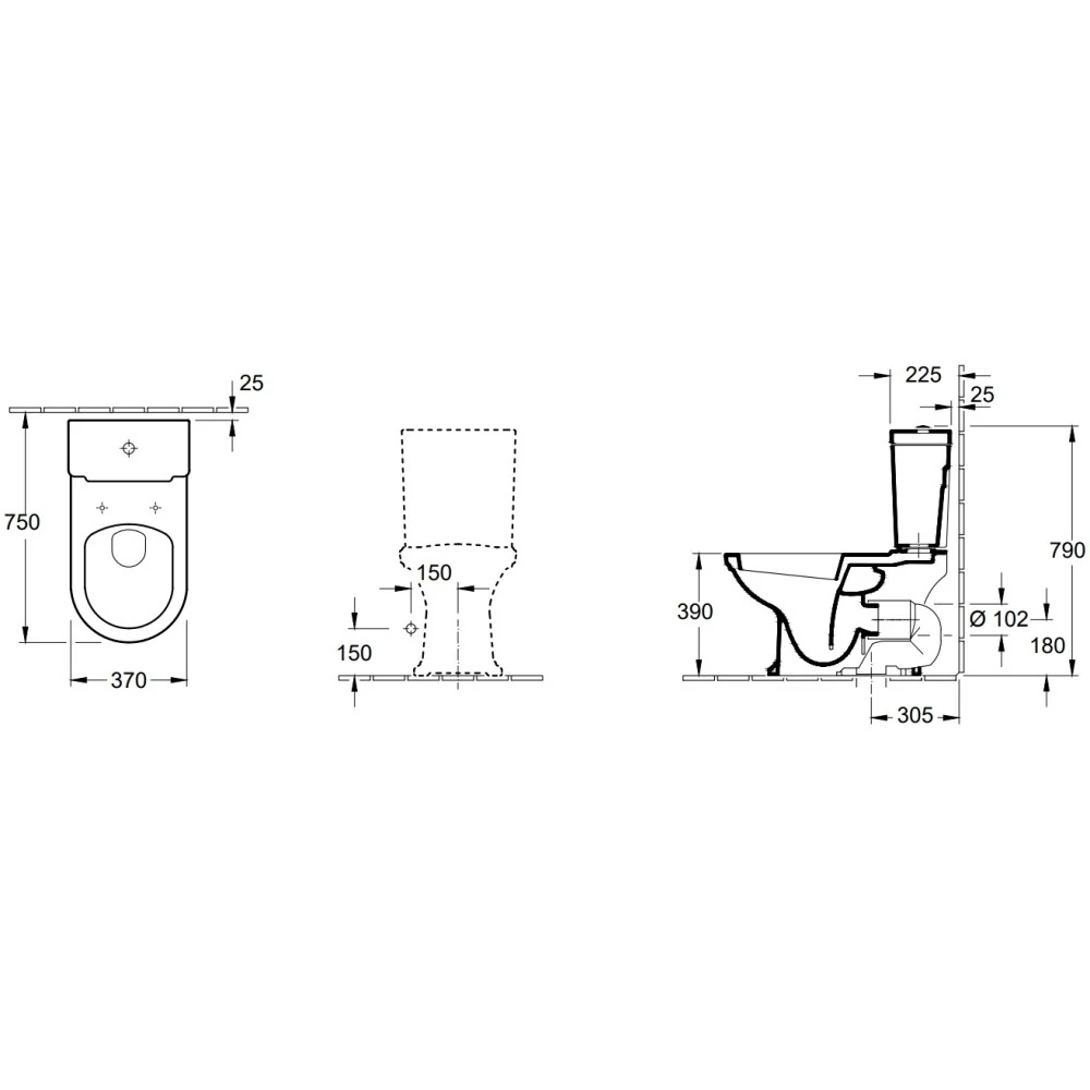 Vas WC pe pardoseala Villeroy & Boch Hommage 37x73 cm evacuare orizontala sau verticala