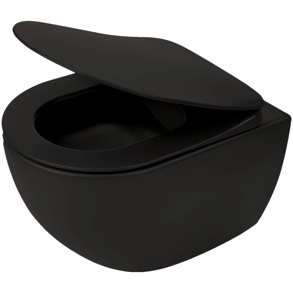 Vas WC suspendat Deante Peonia Nero Rimless 36x51 cm evacuare orizontala, negru