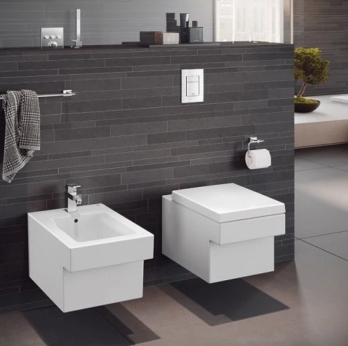 Vas WC suspendat Grohe Cube Ceramic Rimless 37x56 cm evacuare orizontala, tratament PureGuard