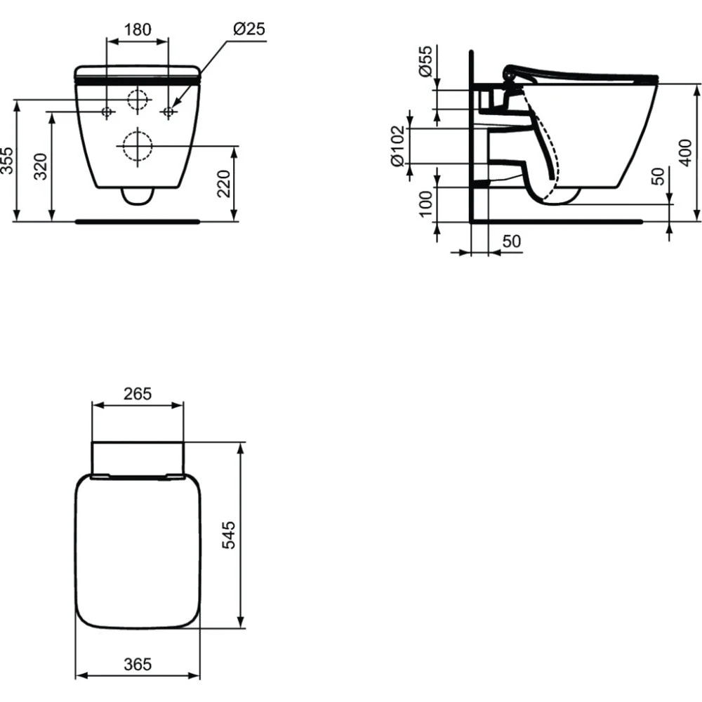 Vas WC suspendat Ideal Standard Strada II AquaBlade 36x54 cm evacuare orizontala
