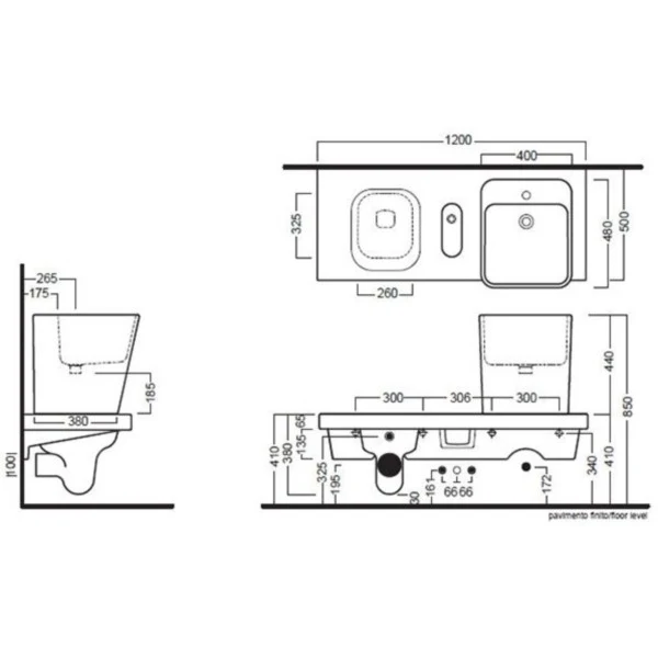 Vas WC suspendat cu lavoar dreapta Hatria G-Full 120x50 cm evacuare orizontala, alb