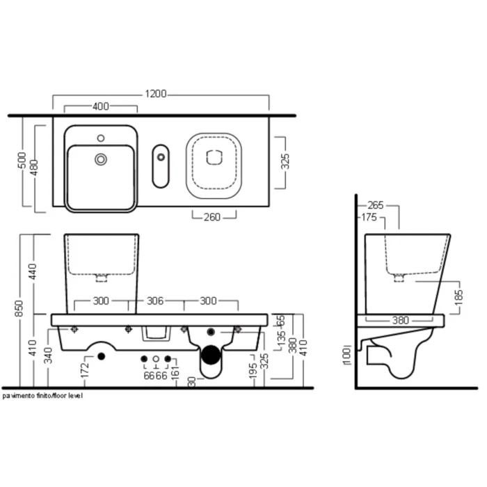 Vas WC suspendat cu lavoar stanga Hatria G-Full 120x50 cm evacuare orizontala, alb
