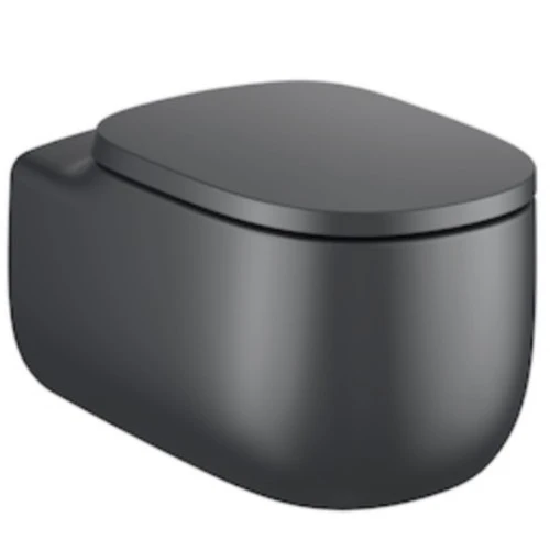 Vas WC suspendat Roca Beyond Rimless 39x58 cm evacuare orizontala, antracit (onyx)