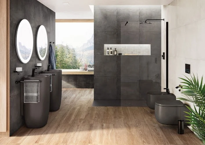 Vas WC suspendat Roca Beyond Rimless 39x58 cm evacuare orizontala, antracit (onyx)