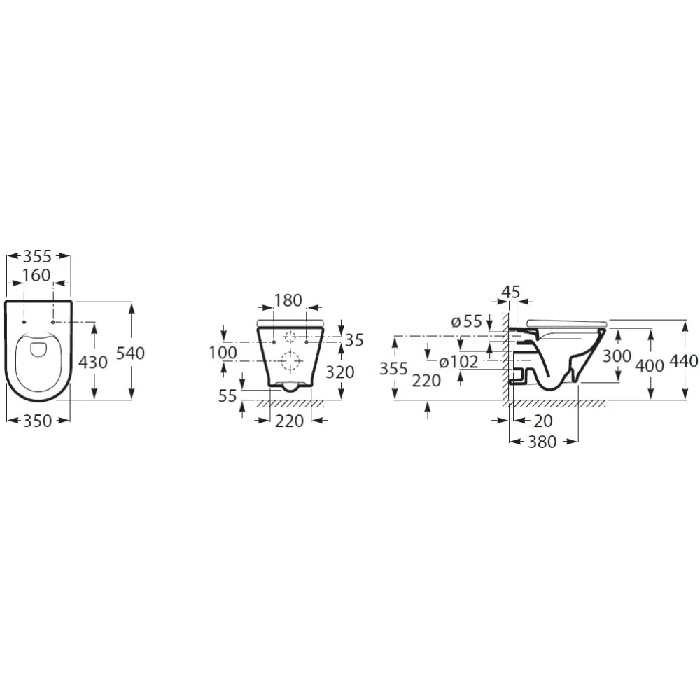 Vas WC suspendat Roca Gap Round Rimless 36x54 cm evacuare orizontala