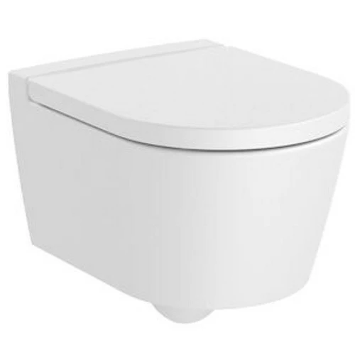 Vas WC suspendat Roca Inspira Round Compact Rimless 37x48 cm evacuare orizontala, alb