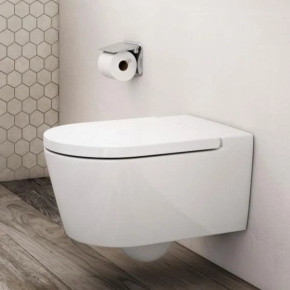 Vas WC suspendat Roca Inspira Round Rimless 37x56 cm evacuare orizontala, alb (pearl)