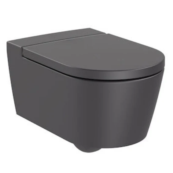 Vas WC suspendat Roca Inspira Round Rimless 37x56 cm evacuare orizontala, antracit (onyx)