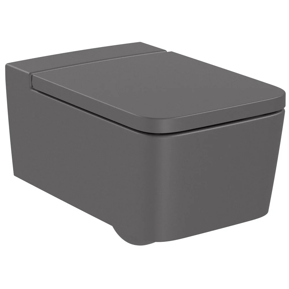 Vas WC suspendat Roca Inspira Square Rimless 37x56 cm evacuare orizontala, antracit (onyx)