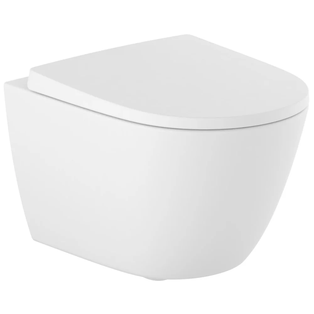 Vas WC suspendat Roca Ona Rimless 36x48 cm evacuare orizontala, alb mat