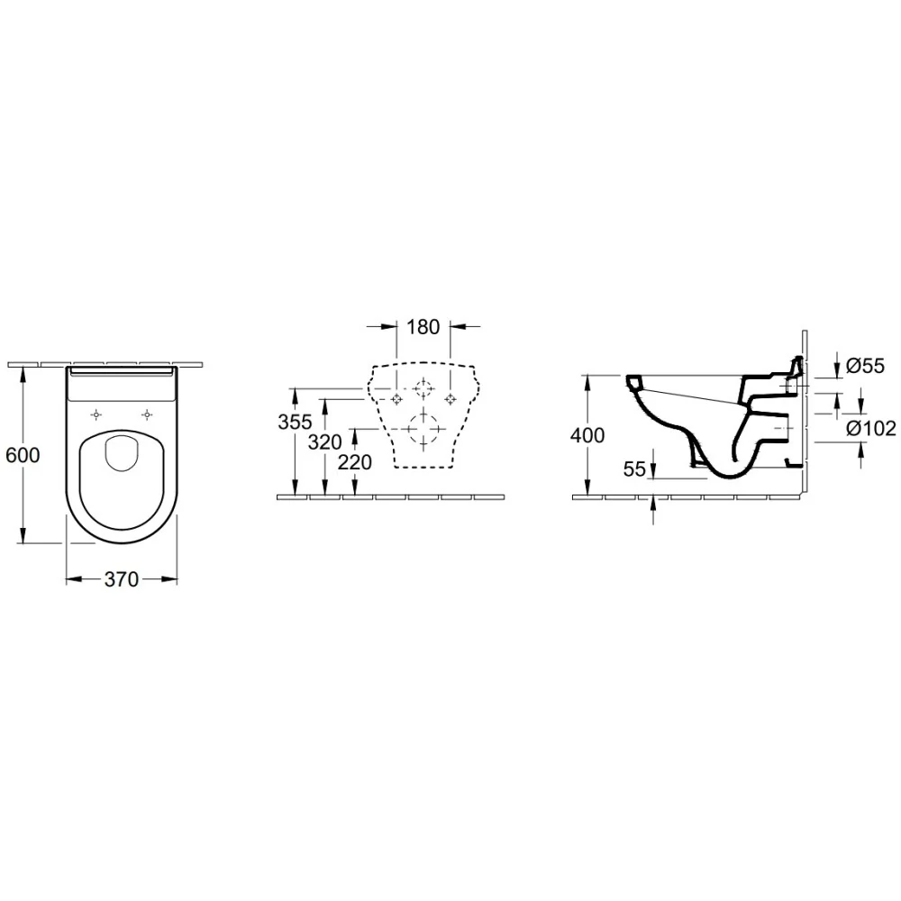 Vas WC suspendat Villeroy & Boch Hommage 37x60 cm evacuare orizontala