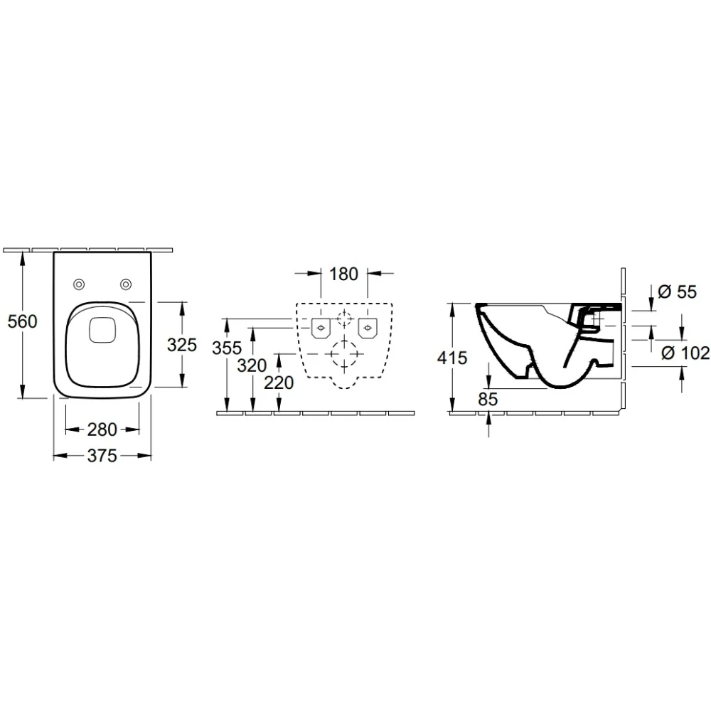 Vas WC suspendat Villeroy & Boch Venticello 37x56 cm evacuare orizontala, sistem spalare DirectFlush