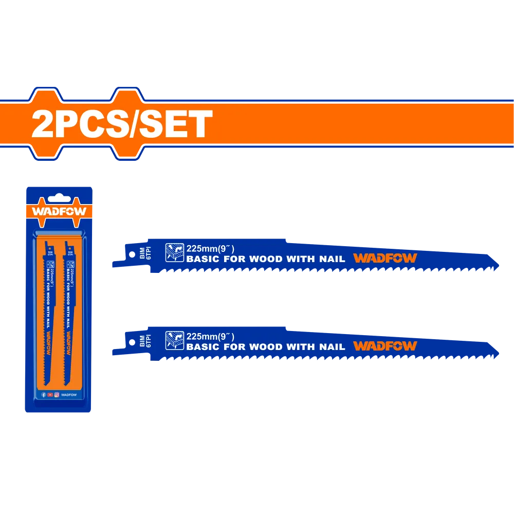 Set 2 lame fierastrau sabie pentru lemn Wadfow, 225mm, 6TPI