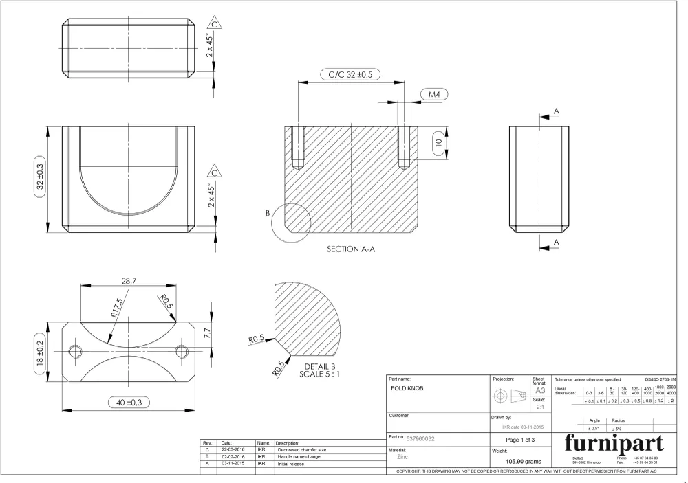 BUTON FURNIPART FOLD GRI ANTIC