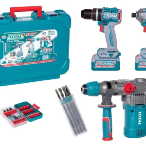Kit Combo TOTAL 20V – Ciocan Rotopercutor, Masina de Gaurit cu Impact, Masina de Insurubat + 2 Baterii 5.0Ah si Incarcator