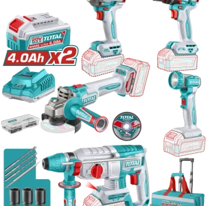 Kit Combo TOTAL 20V Industrial, Masina de gaurit cu percutie, Masina de insurubat cu impact, Ciocan rotopercutor, Polizor...