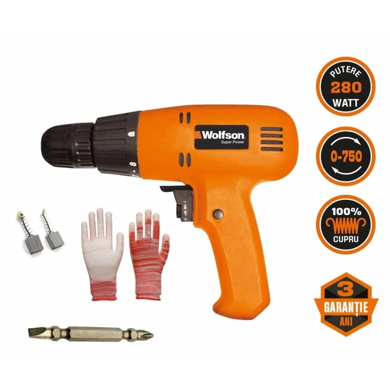 Masina de gaurit electrica Wolfson - 280W + manusi