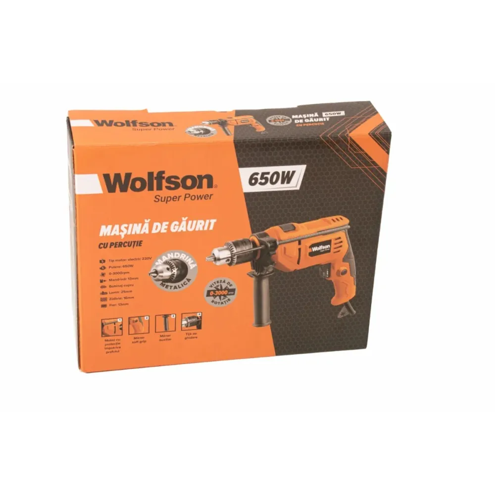 Masina de gaurit cu percutie Wolfson - 650W, 3000rpm