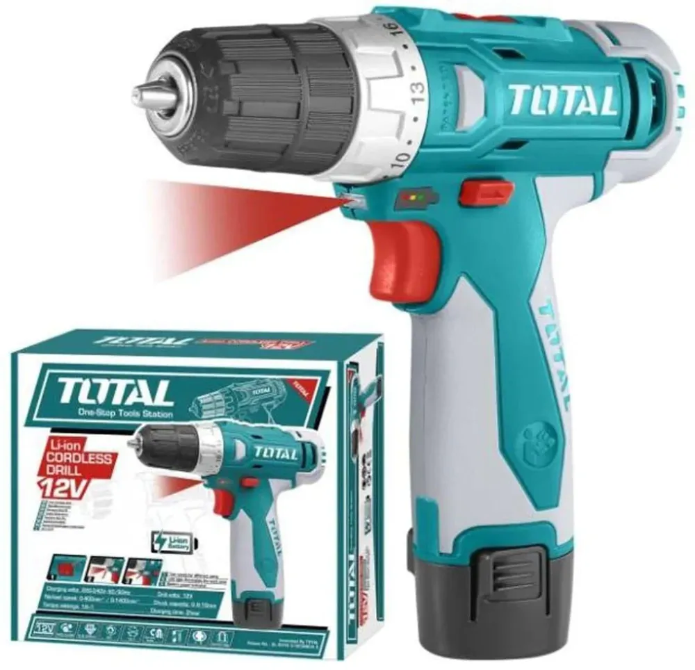 Masina de gaurit TOTAL cu acumulator + led - 12V, 1250 rpm - RESIGILAT