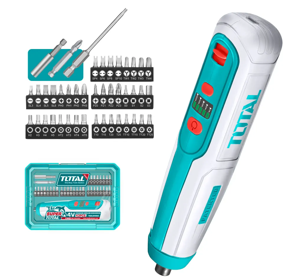 Surubelnita electrica TOTAL 4V, 1/4" HEX, 5 Nm, USB-C, set 42 biti inclusi