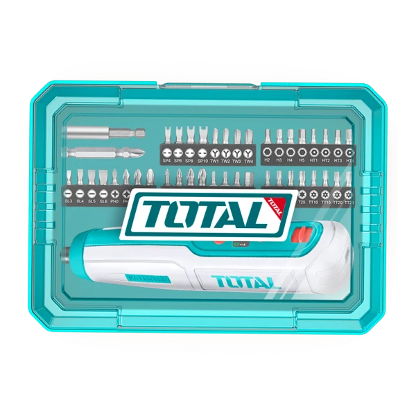 Surubelnita electrica TOTAL 4V, 1/4" HEX, 5 Nm, USB-C, set 42 biti inclusi