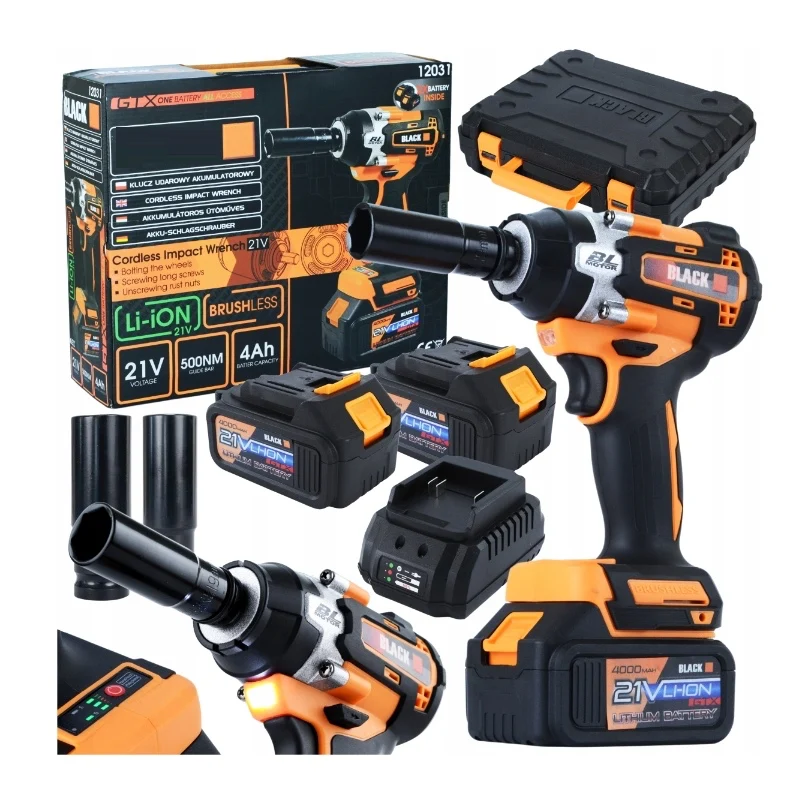 Masina de insurubat cu impact fara perii cu 2 acumulatori, PORTONERO BL 12031, 21V, 500Nm