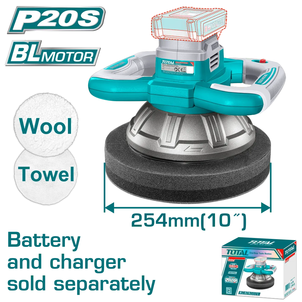 Masina de polisat TOTAL 20V, taler 254 mm, excentric 5 mm (NU INCLUDE ACUMULATOR)
