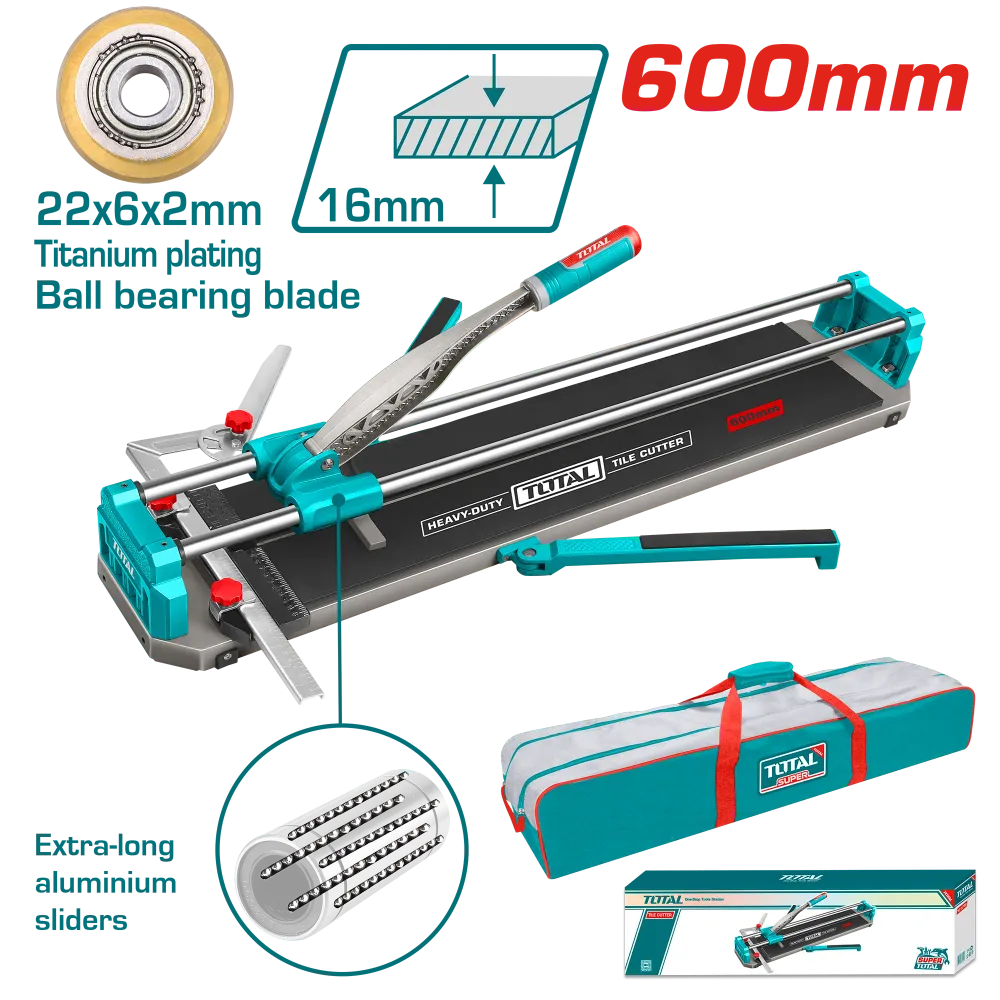 Masina de taiat gresie si faianta TOTAL 600 mm, grosime 16 mm, lama carbura tungsten, ghidaje aluminiu