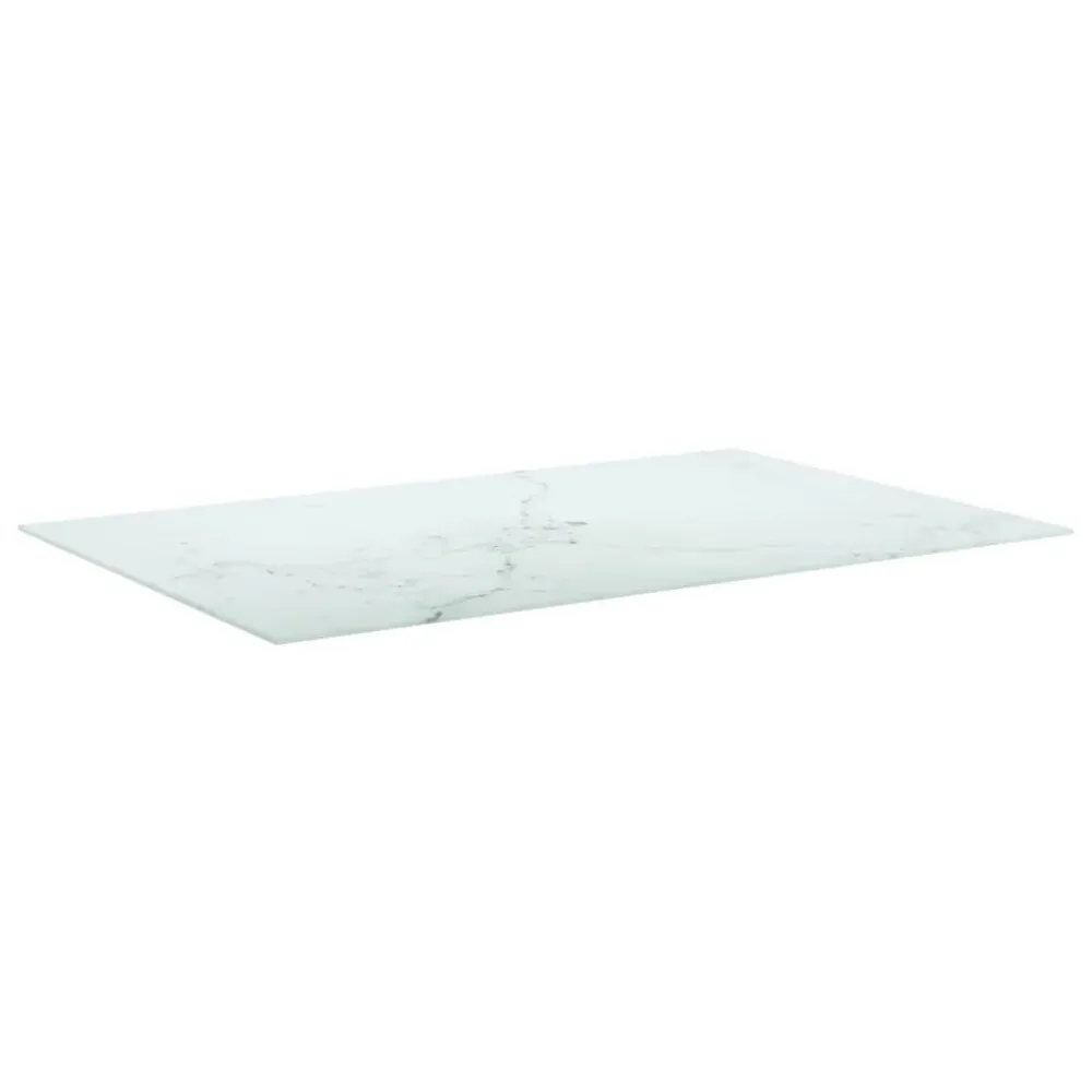Blat masă alb 100x62 cm 8 mm sticlă securizată design marmură