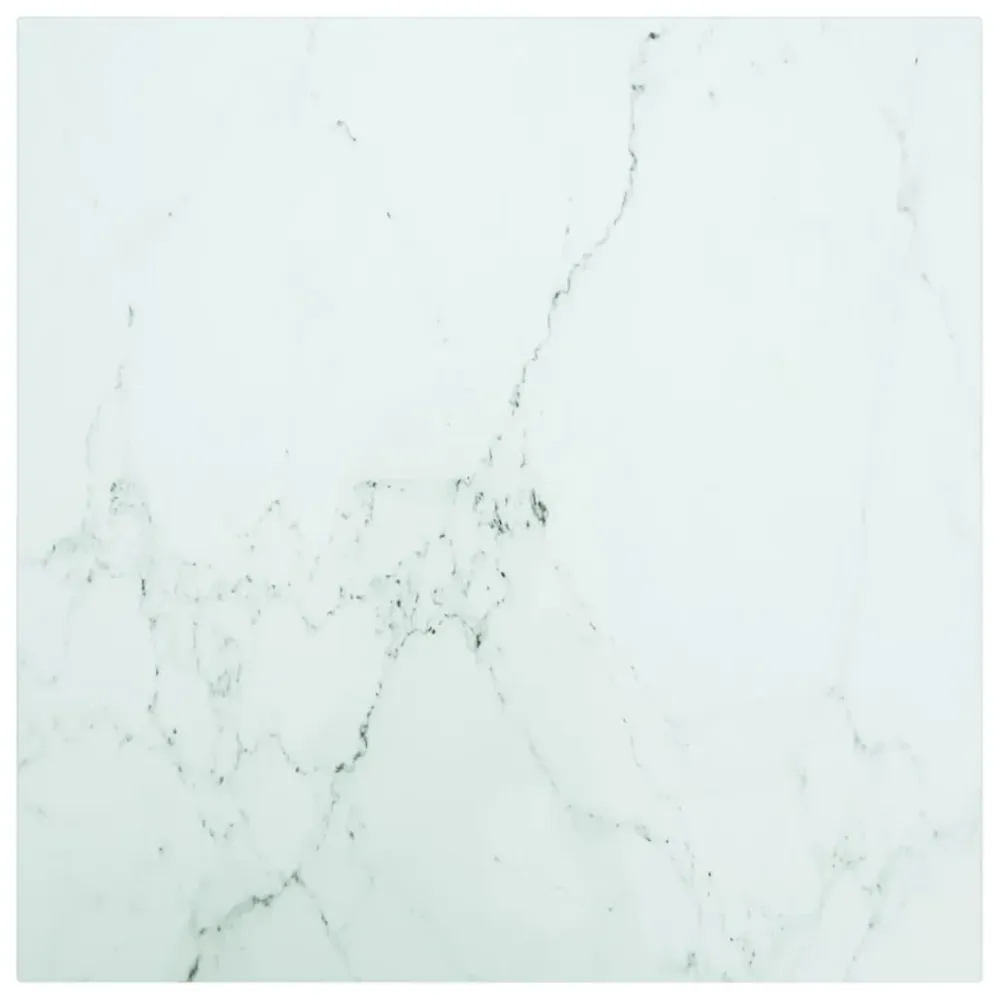 Blat masă alb 50x50 cm 6 mm sticlă securizată design marmură