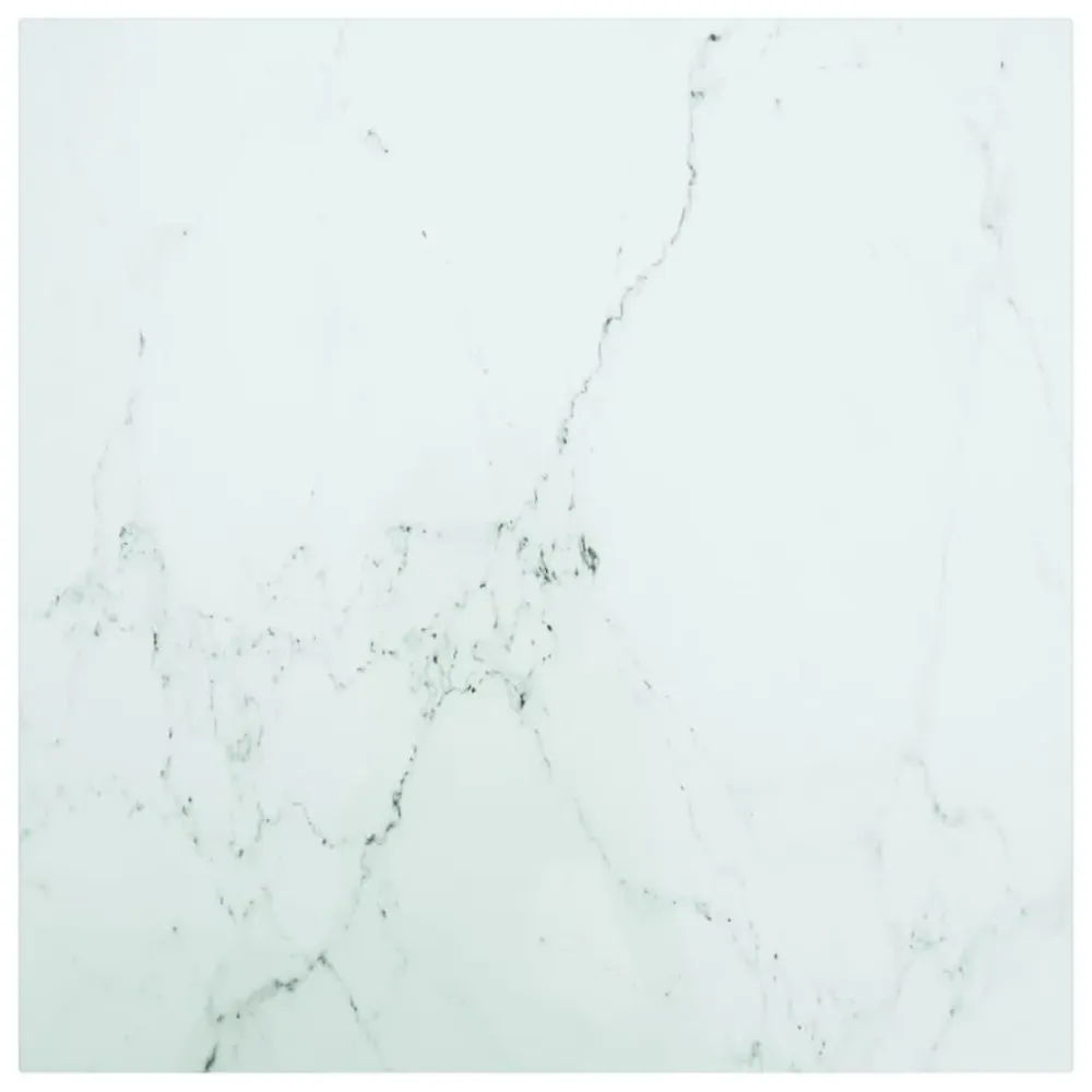 Blat masă alb 60x60cm 6mm sticlă securizată, design de marmură