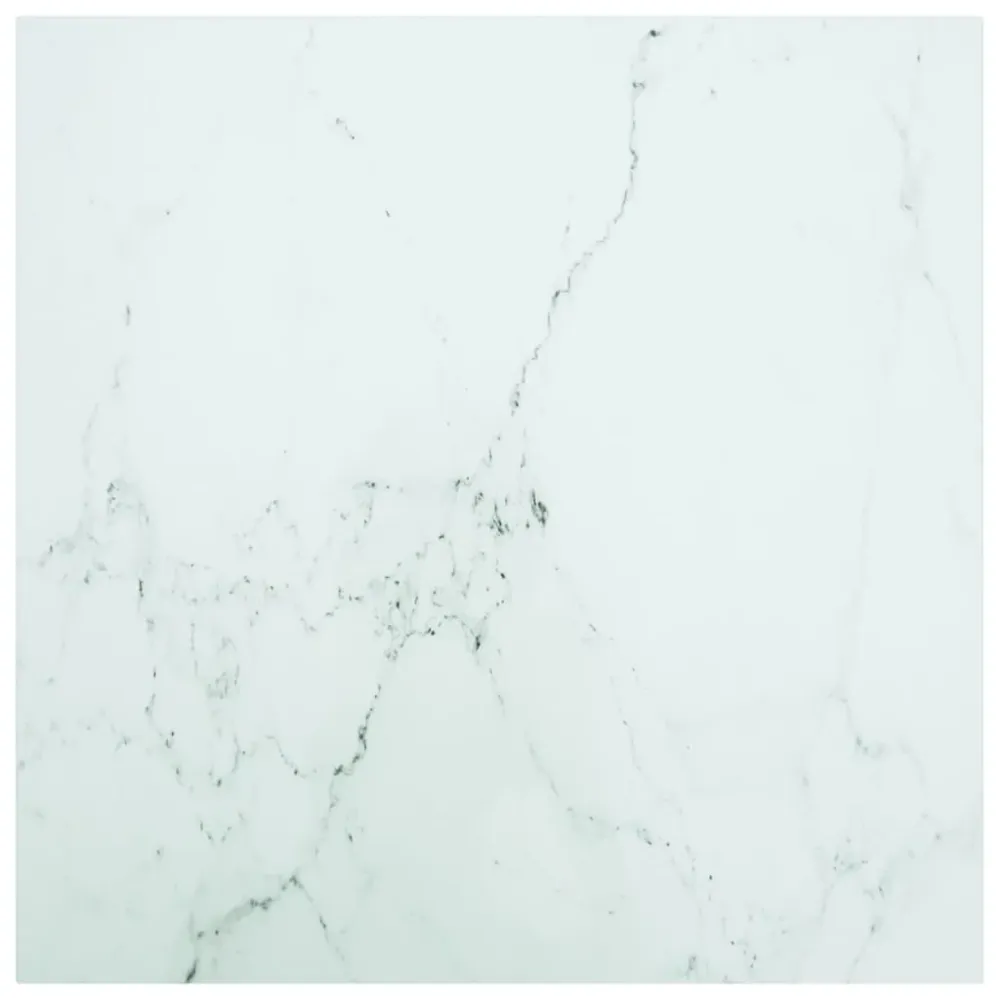 Blat masă alb 70x70 cm 6 mm sticlă securizată design marmură