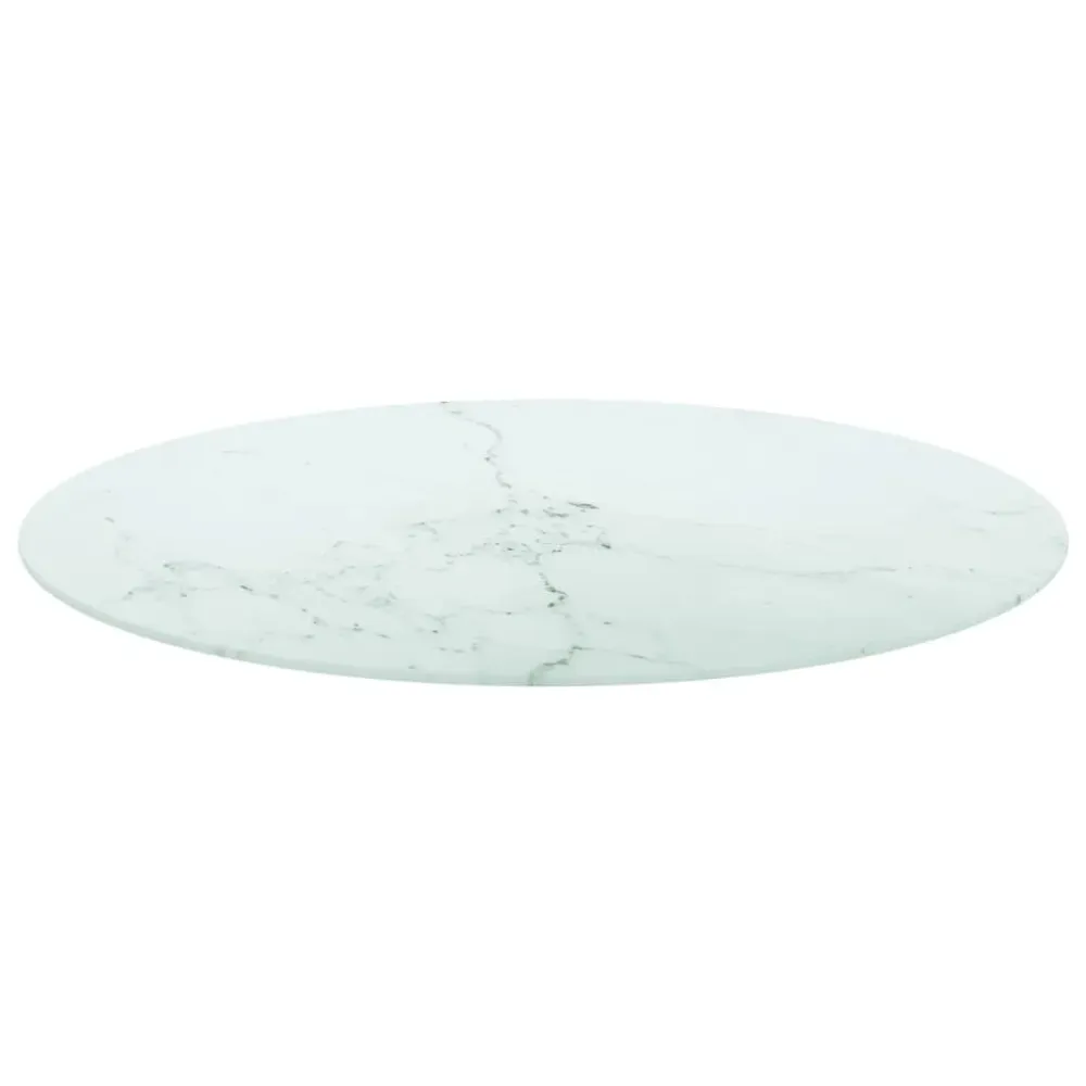 Blat masă alb Ø80x1 cm sticlă securizată cu design de marmură