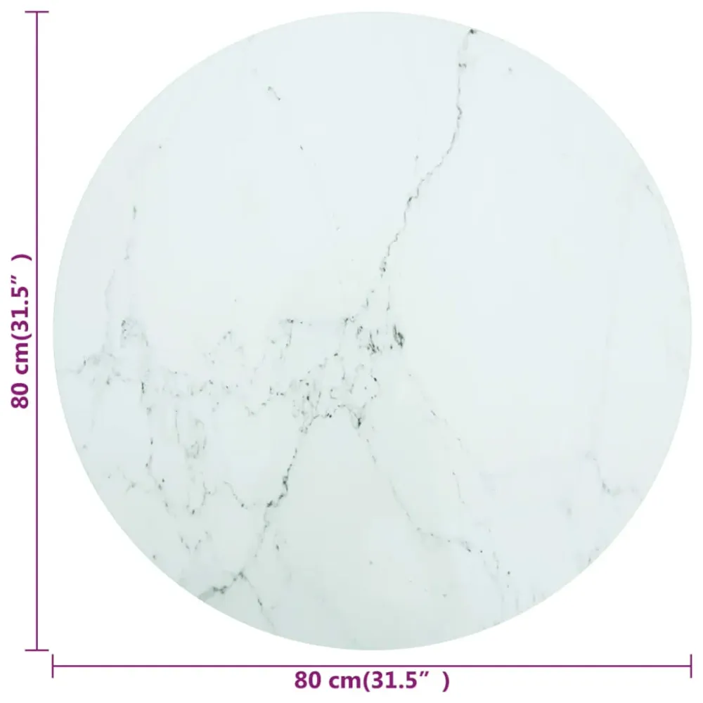 Blat masă alb Ø80x1 cm sticlă securizată cu design de marmură