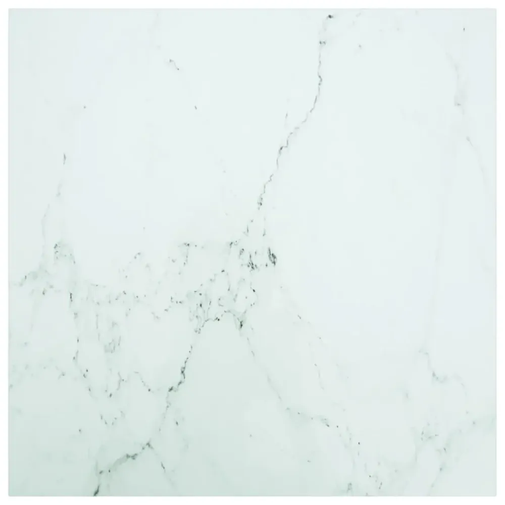 Blat masă alb 80x80 cm 6 mm sticlă securizată design marmură