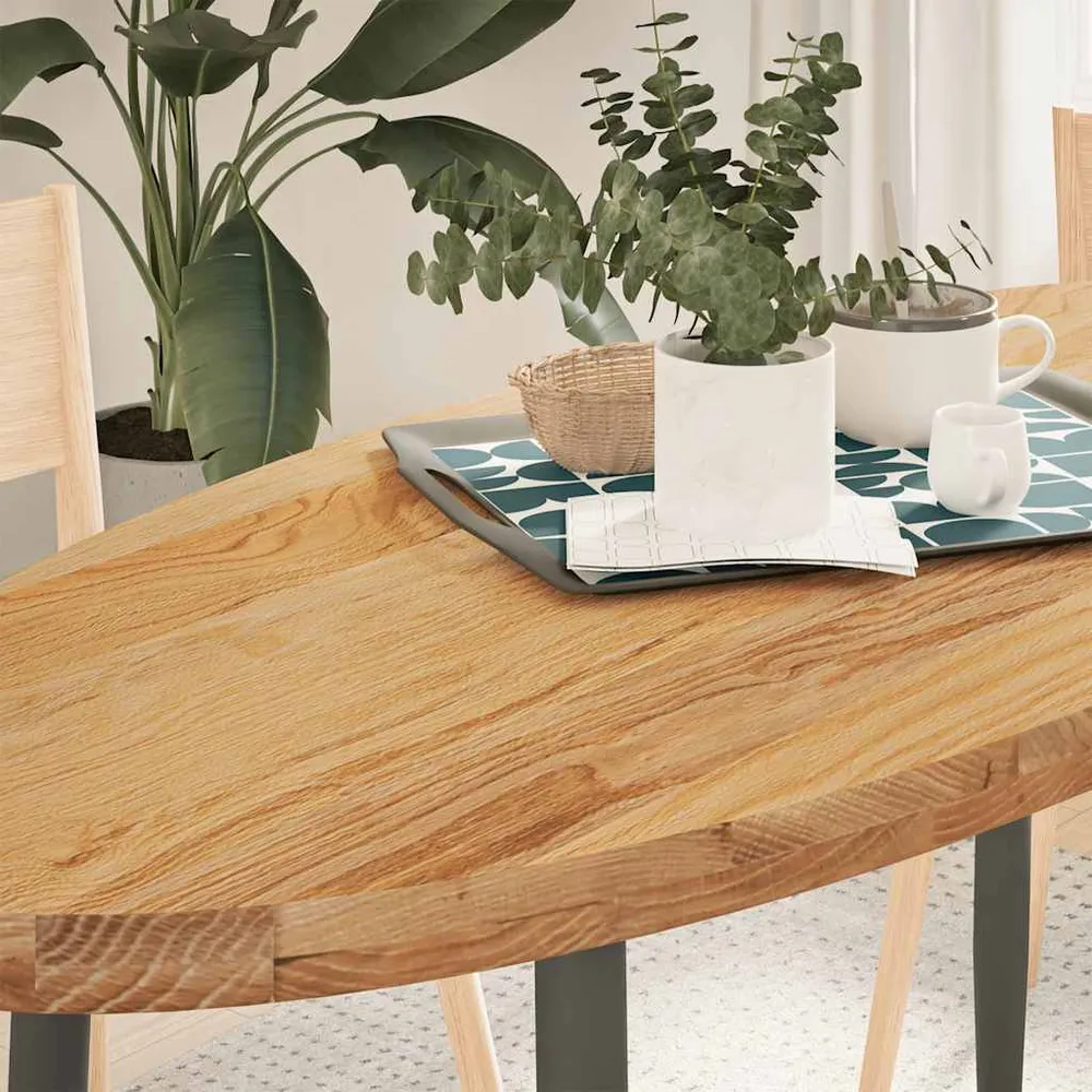 Blat de masă maro deschis 140x60x4 cm lemn masiv de stejar oval
