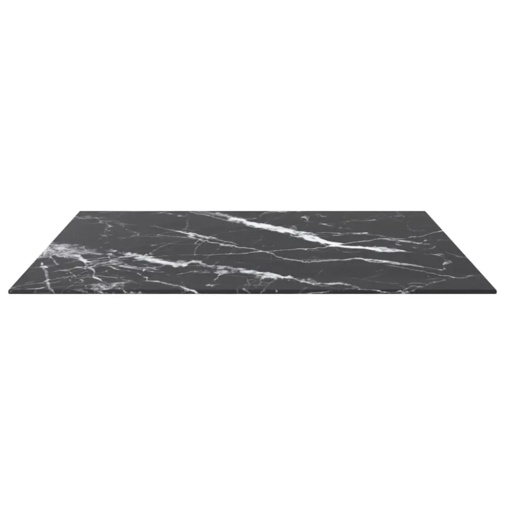 Blat masă negru 80x80 cm 6 mm sticlă securizată design marmură