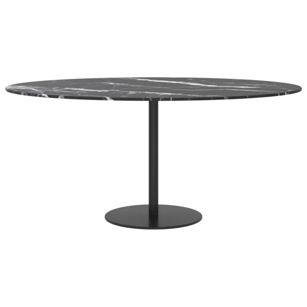 Blat masă negru Ø90x1 cm sticlă securizată cu design marmură