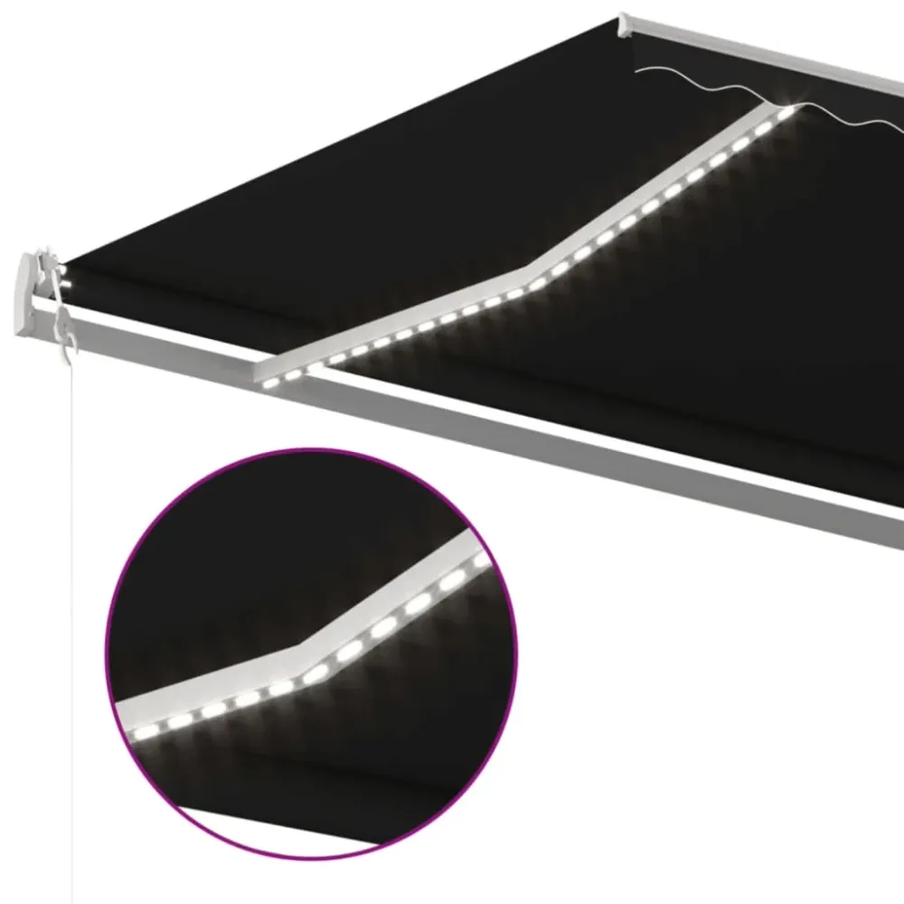 Copertină automată cu LED & senzor vânt, antracit, 500x350 cm