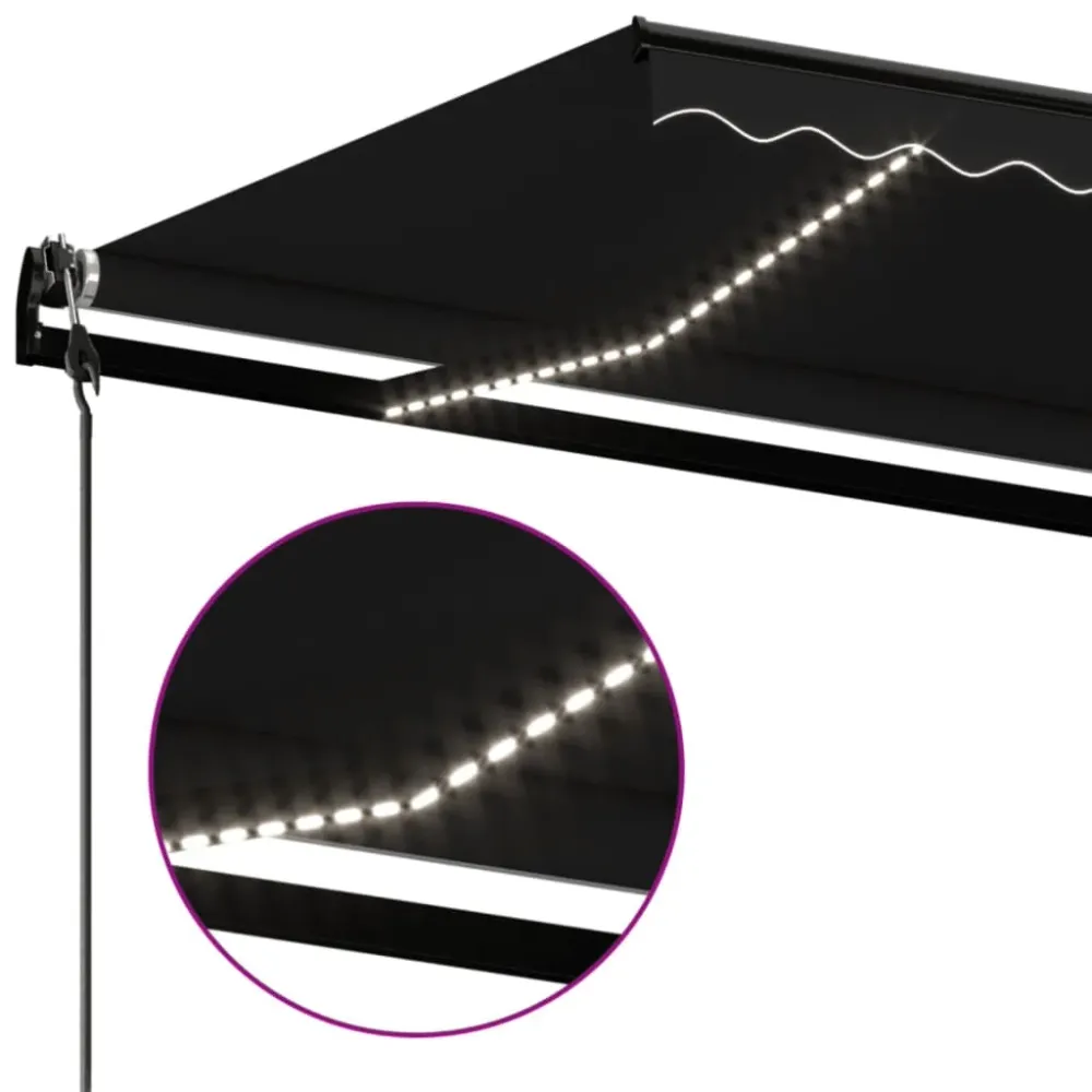 Copertină automată cu LED & senzor vânt, antracit, 500x350 cm