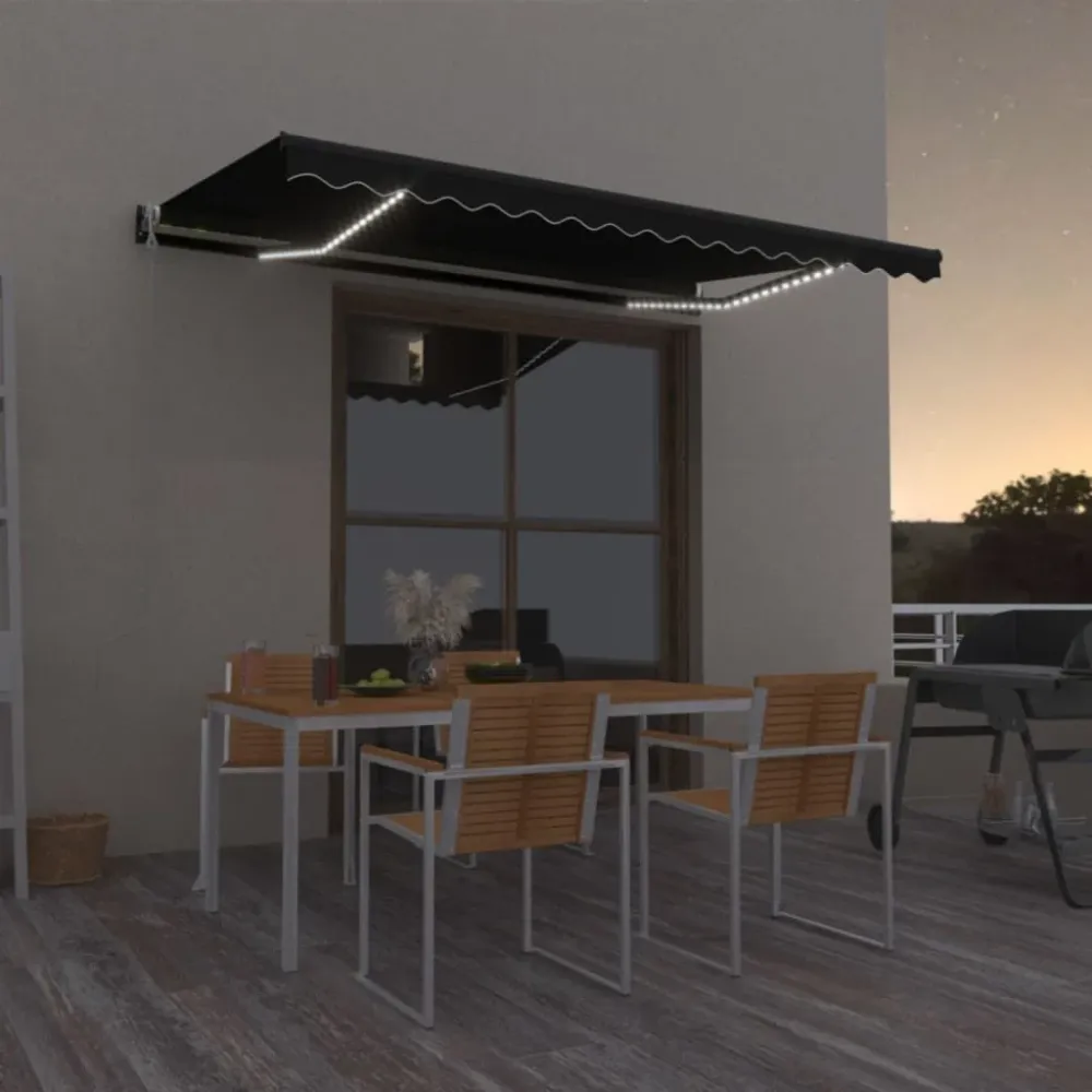 Copertină automată cu LED & senzor vânt, antracit, 450x350 cm