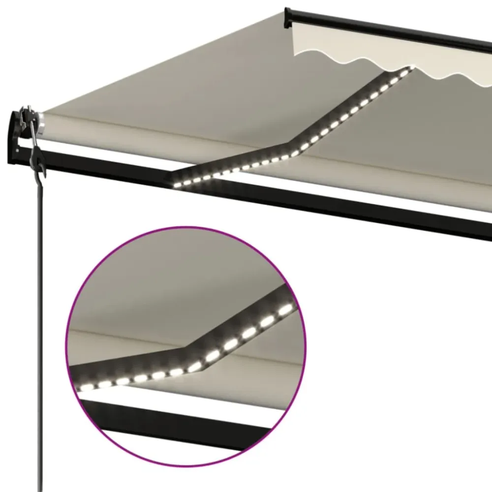 Copertină automată cu LED & senzor vânt, crem, 450x350 cm
