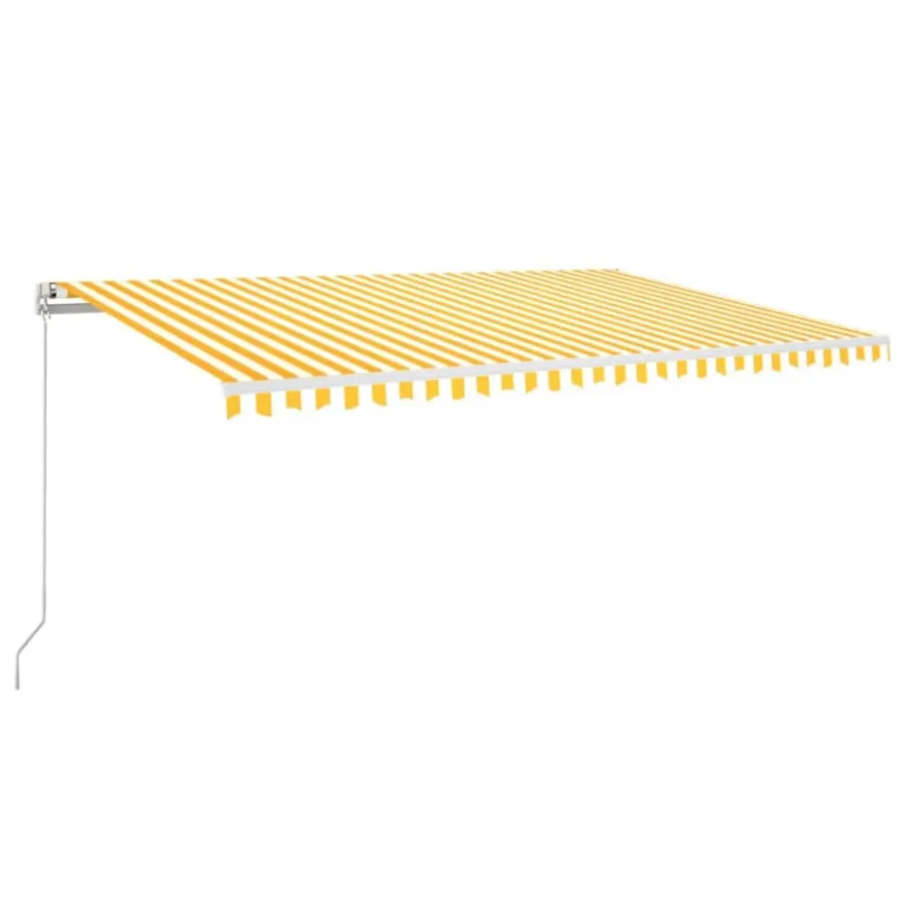 Copertină automată cu LED & senzor vânt, galben&alb, 500x350 cm