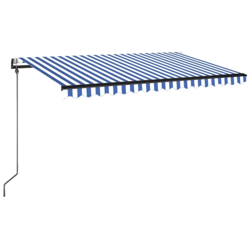 Copertină automată cu LED&senzor vânt, albastru/alb, 450x350 cm