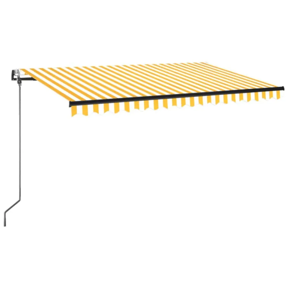 Copertină automată cu LED&senzor vânt, galben&alb, 450x350 cm