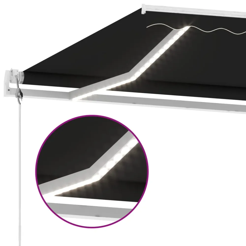 Copertină automată cu senzor vânt & LED, antracit, 450x300 cm