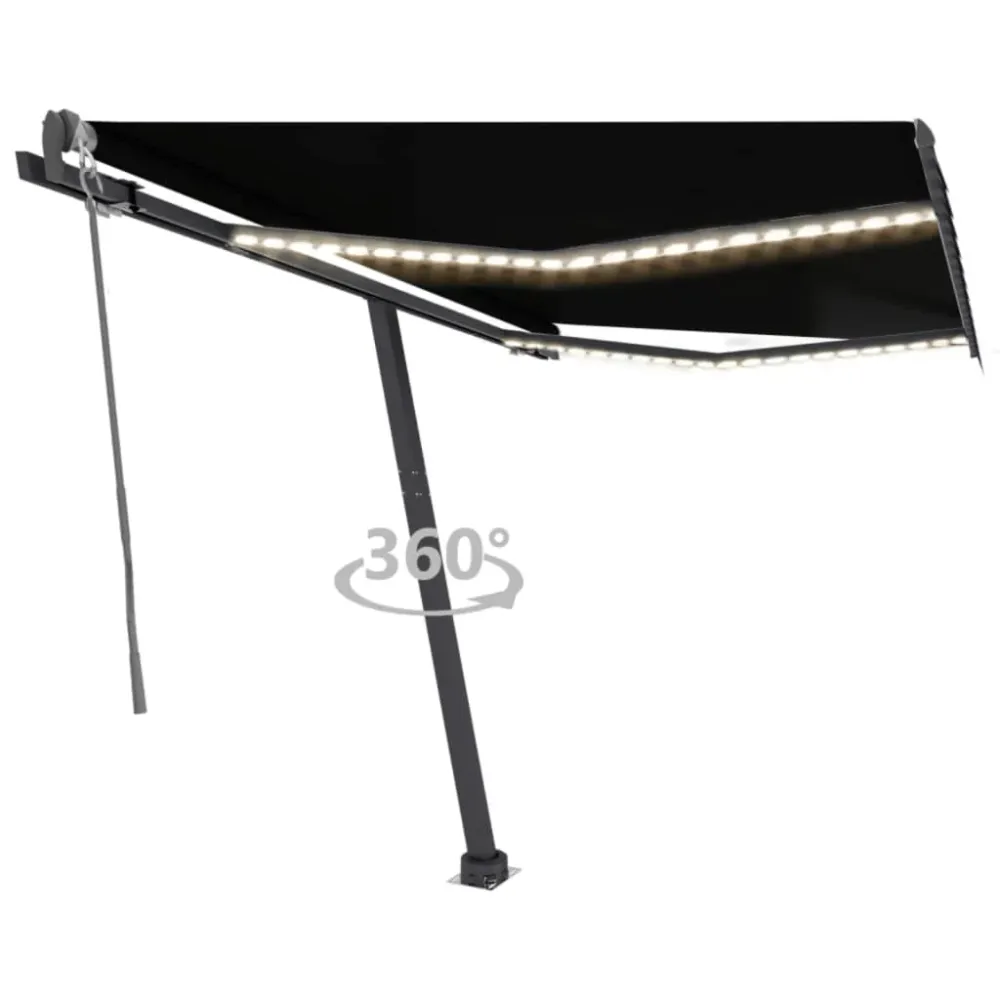 Copertină automată senzor vânt & LED, antracit, 300x250 cm